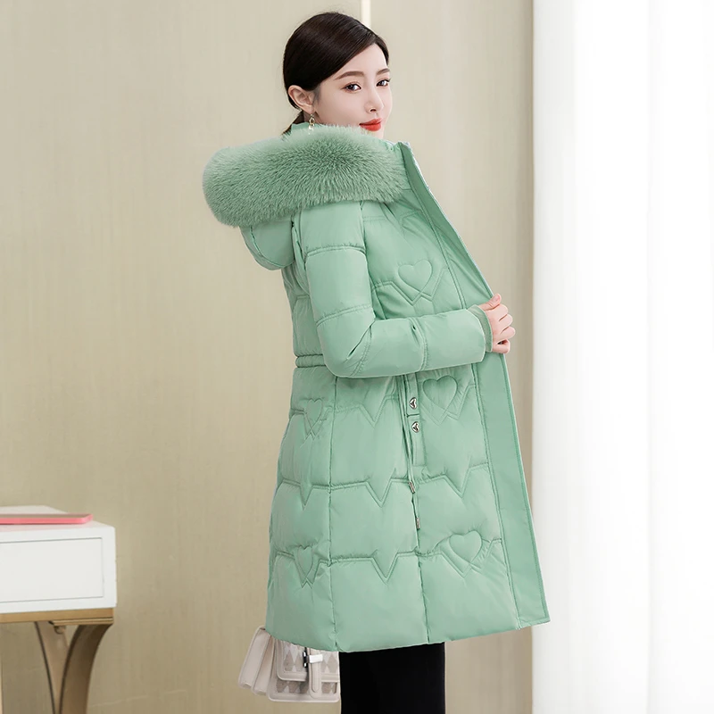 2024新款棉服女中长款大毛领外套加厚女士棉衣修身显瘦冬季女棉袄