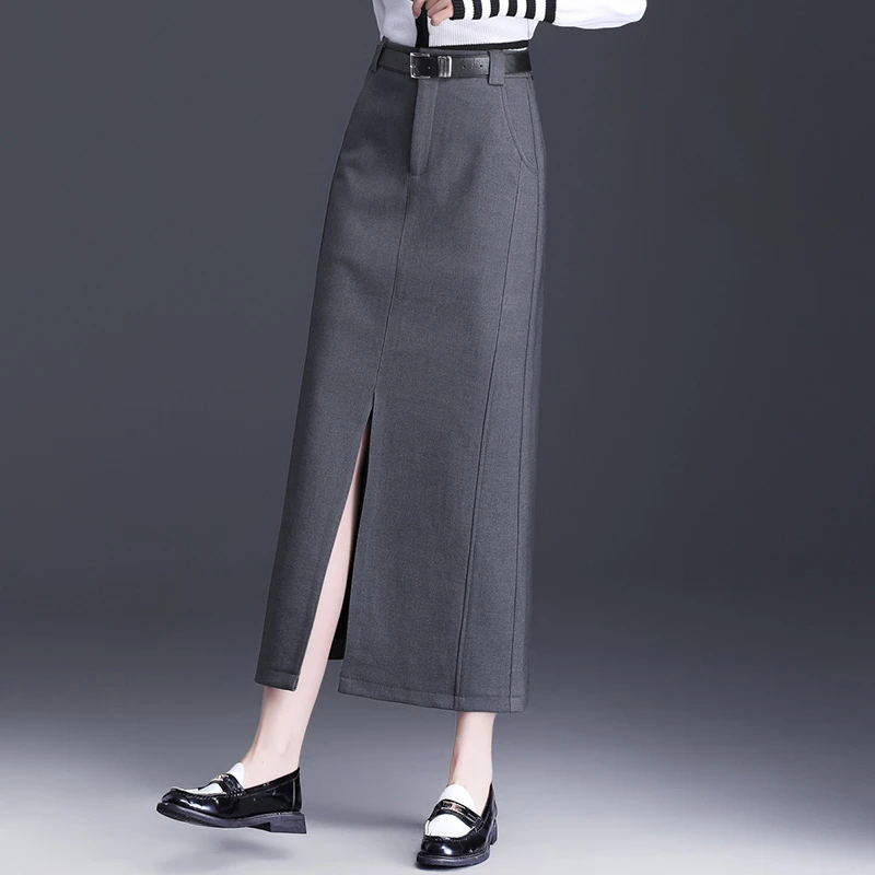 西装长裙到脚踝半身裙秋冬开叉直筒半裙女下身包裙2025新款