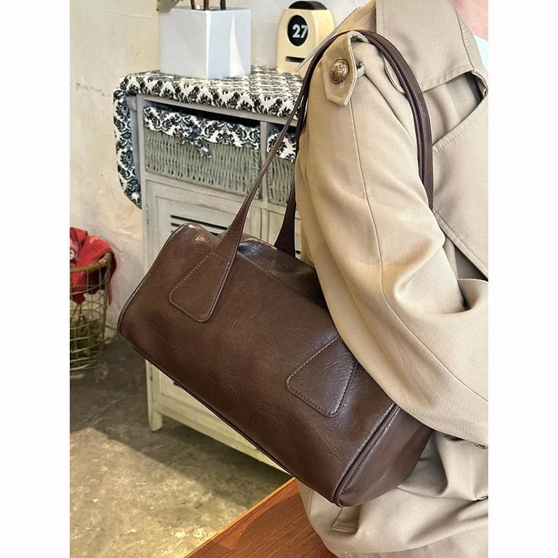 韩版复古手提波士顿包包女新款大容量单肩包托特包通勤腋下小方包