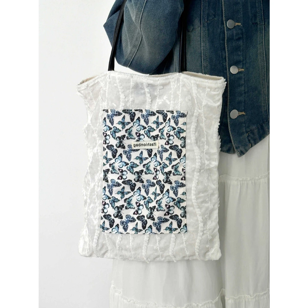 明星宋茜同款蝴蝶丝绒帆布包大容量单肩托特包女高级感通勤手提袋