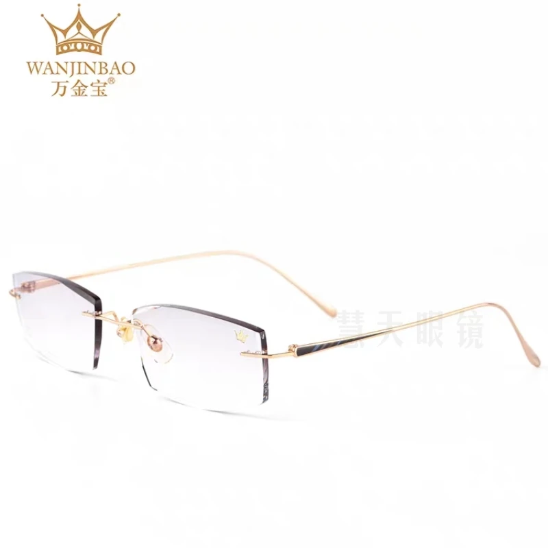 万金宝超轻纯钛有度数近视眼镜万金宝W041无框眼镜金色镀金镜架