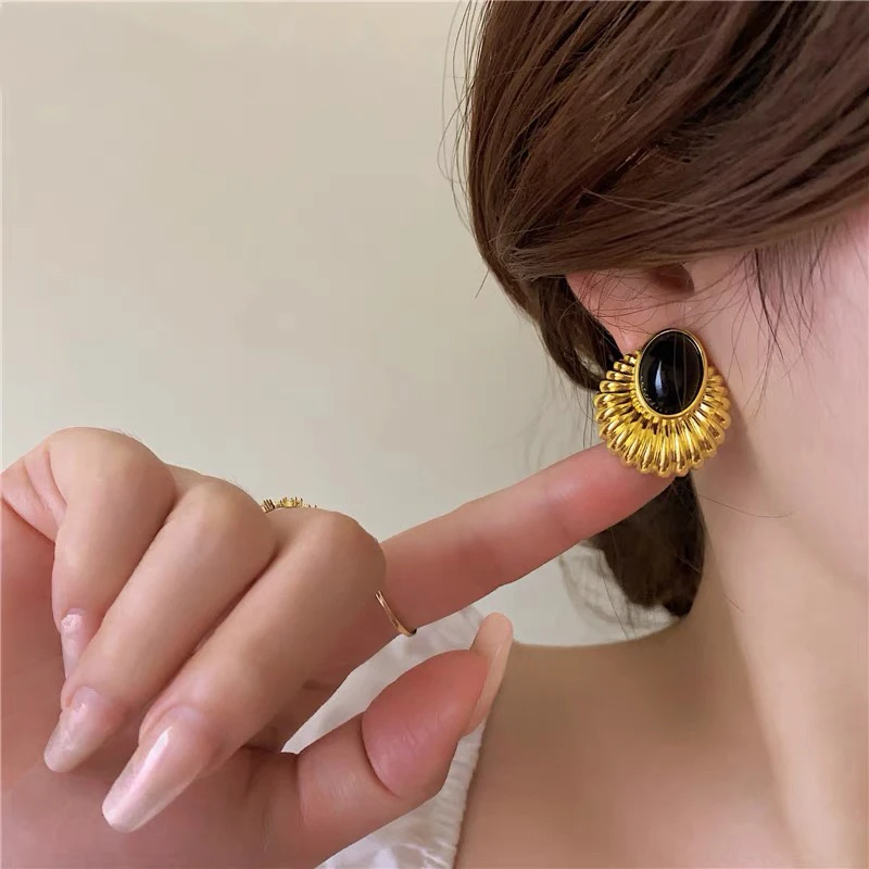 铜合金耳饰 【小调儿】法式小众黑色系列高级感气质耳钉-540