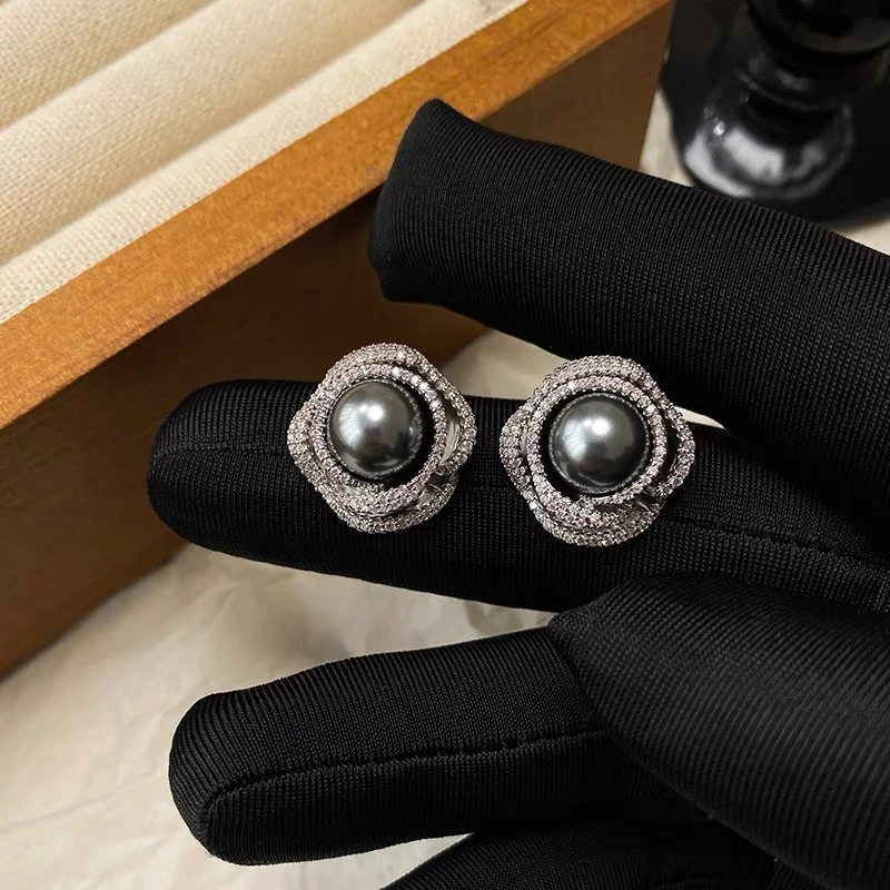 铜合金合成锆石耳饰 【月光】轻奢百搭经典精致重工设计感-588