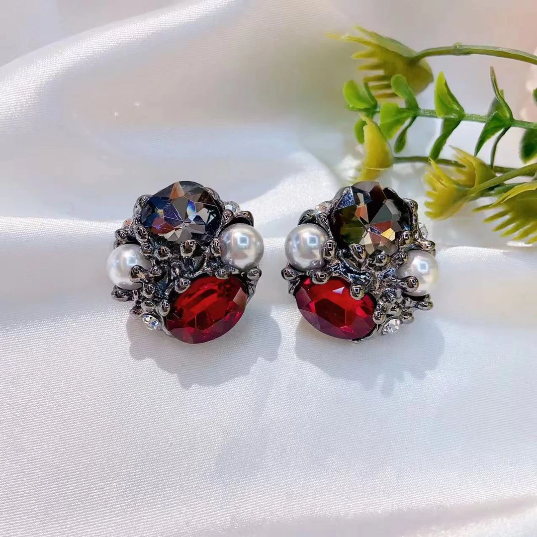 铜合金耳饰 【黑里透红】法式重工气质中古宫廷风时尚百搭-828