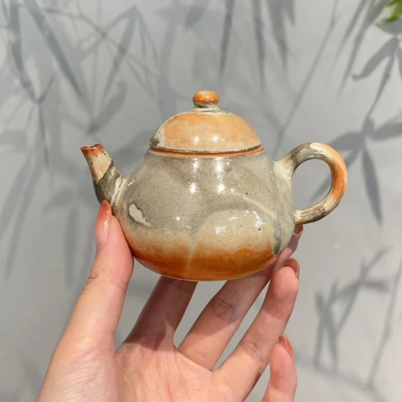 奉茗 景德镇传统柴烧新式不规则流釉矮款梨壶 复古茶壶 泡茶器