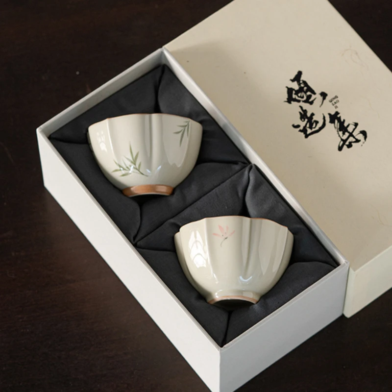 冰台手绘筱竹海棠杯家用主人杯品茗杯陶瓷茶杯泡茶杯功夫个人杯