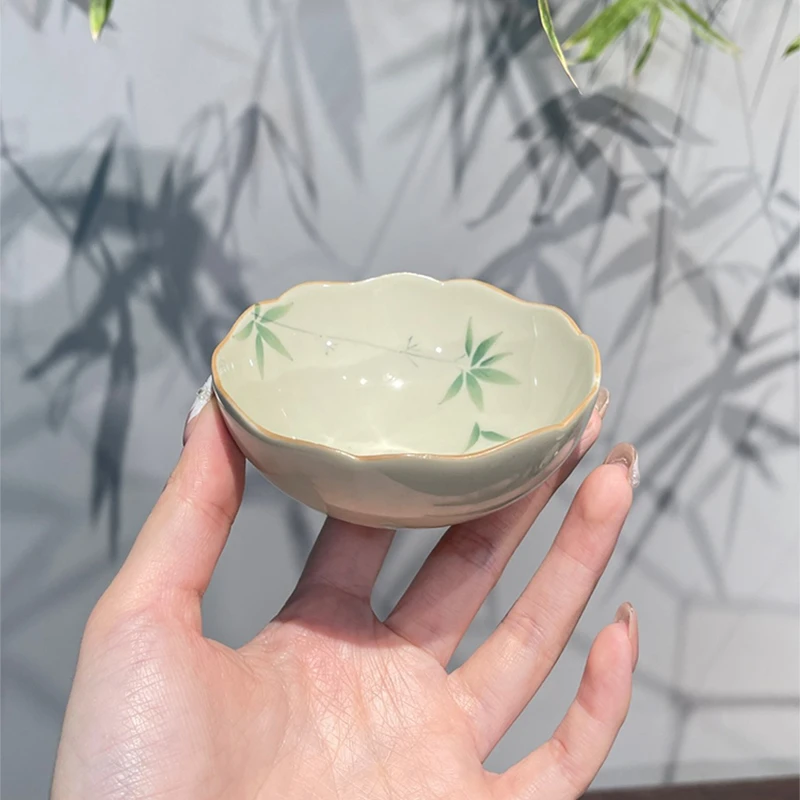 惊蛰 草木灰手绘竹子主人杯莲瓣杯功夫茶杯陶瓷茶具单杯品茗杯