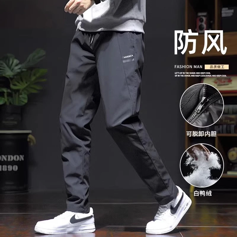 羽绒裤男外穿加绒加厚休闲宽松白鸭绒裤子防风抗寒可拆卸保暖棉裤