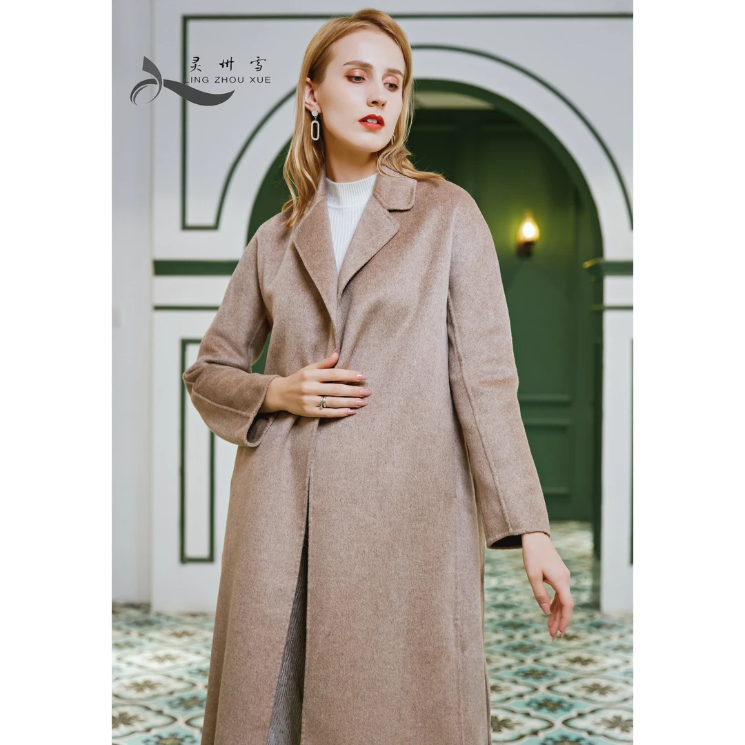 灵州雪 女士纯山羊绒驼色气质轻奢简约休闲百搭保暖大衣外套