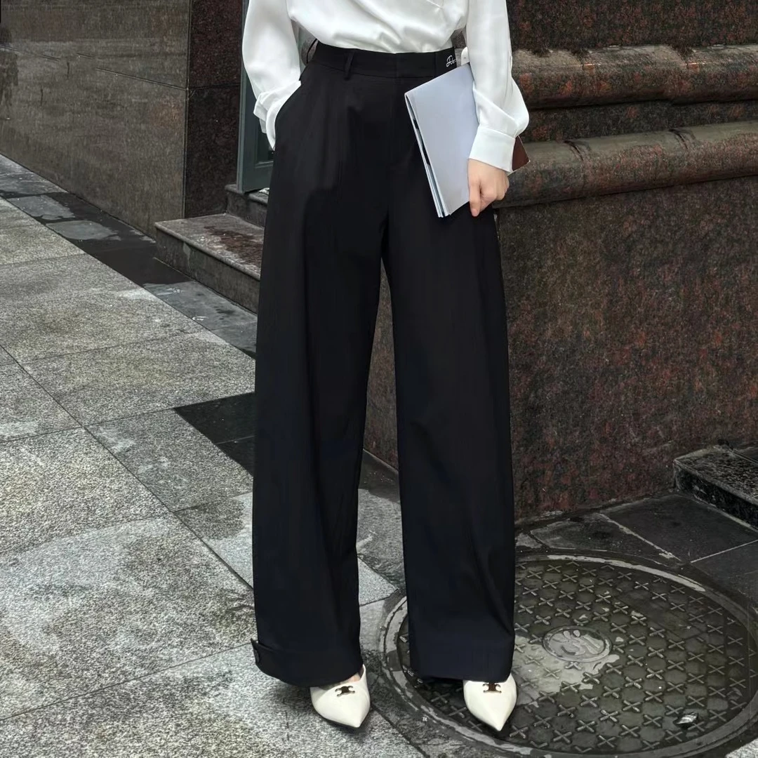 易缔媤阔腿裤D13407A9005高腰西装裤显瘦