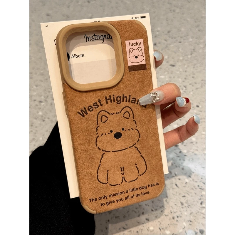 翻毛皮西高地小狗适用苹果16/15promax手机壳iPhone13秋日美拉德