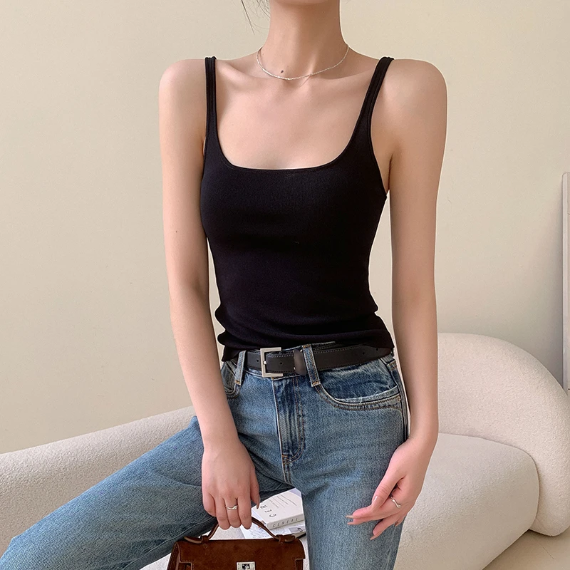 U型美背吊带背心女夏季带胸垫文胸一体内搭外穿薄款白色打底上衣