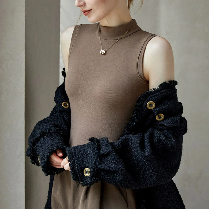 半高领磨毛保暖背心女秋冬加绒加厚2023新款内搭无袖打底衫上衣