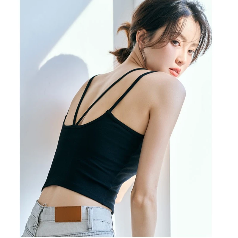 春夏新款赵露思同款白色吊带美背背心女带胸垫一体内搭外穿薄上衣