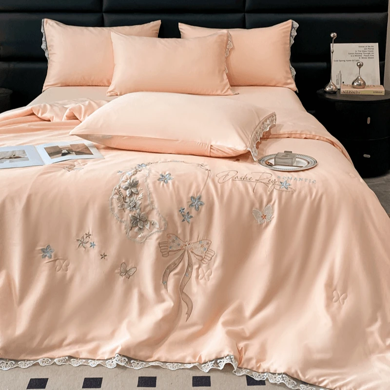 【蒂芬妮】蚕蛹蛋白纤维刺绣手工钉珠定点绗缝夏被四件套夏凉被