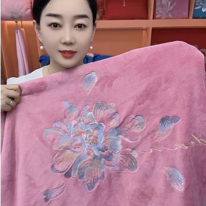 【花恋豆沙】轻奢绣花牛奶绒四件套加厚刺绣绣花绒被套