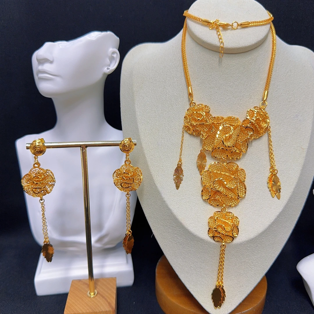 铜合金项链 哈尼西牧铜合金素款时尚华丽两件套#0005465