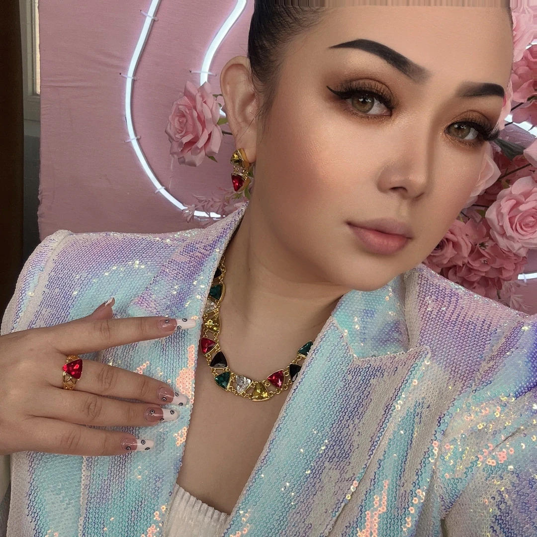 铜合金合成锆石项链 哈尼西牧铜合金亚克力时尚三件套#0005118