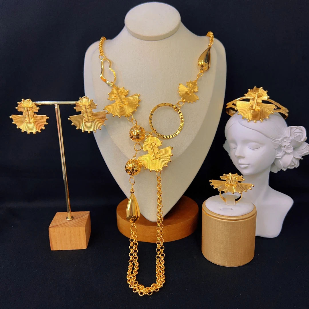 铜合金项链 哈尼西牧铜合金时尚华丽四件套#0007624