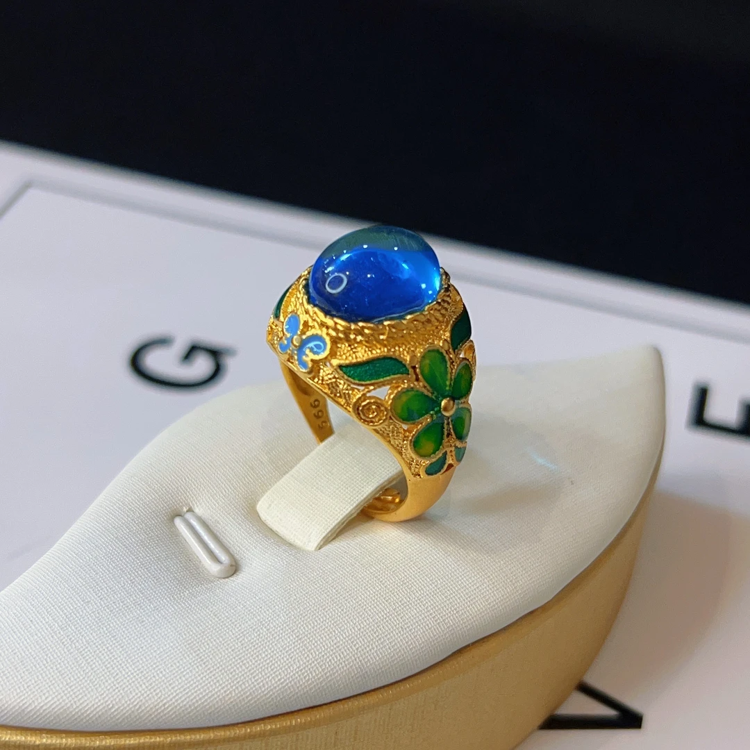 铜合金亚克力戒指 哈尼西牧铜合金时尚戒指#0006155