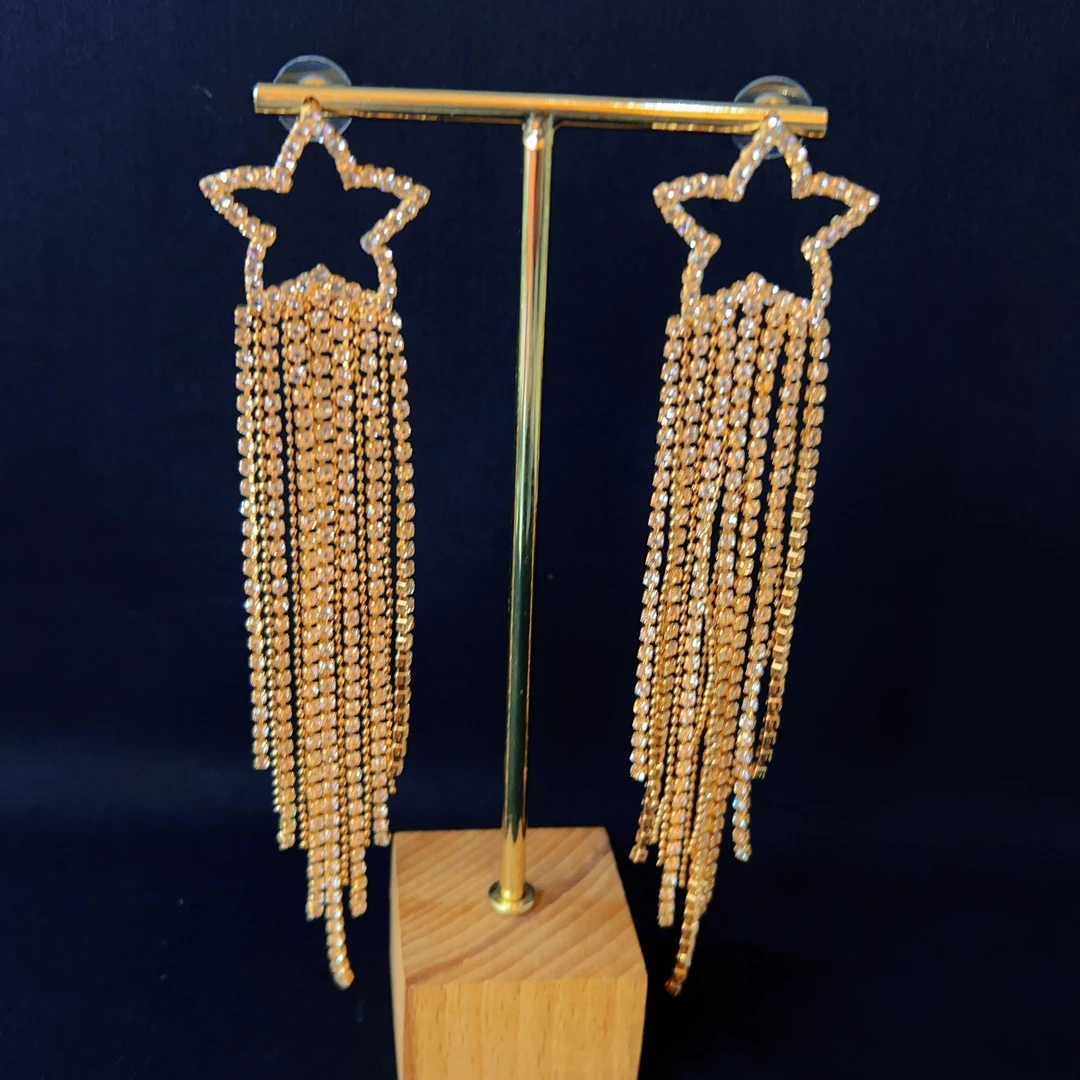 铜合金合成锆石耳饰 哈尼西牧铜合金时尚华丽耳环#0006274