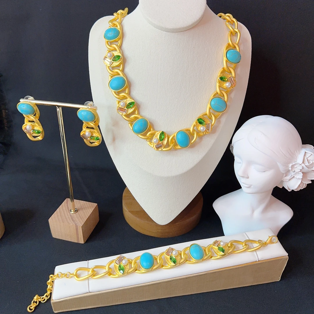 铜合金项链 哈尼西牧铜合金亚克力时尚华丽三件套#0005179