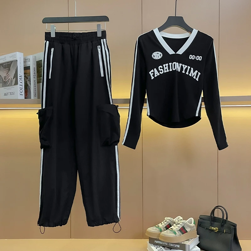 复古气质运动套装2024女春季新款甜辣时尚洋气减龄阔腿裤两件套潮