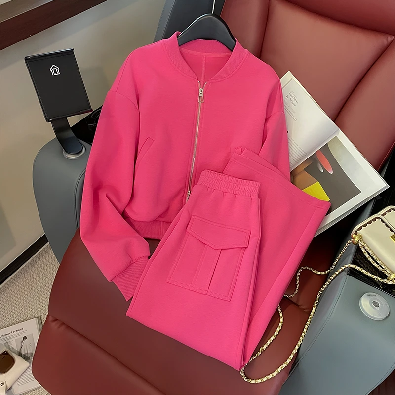 时尚气质休闲套装女秋季修身显瘦拉链开衫外套开叉半身裙两件套潮