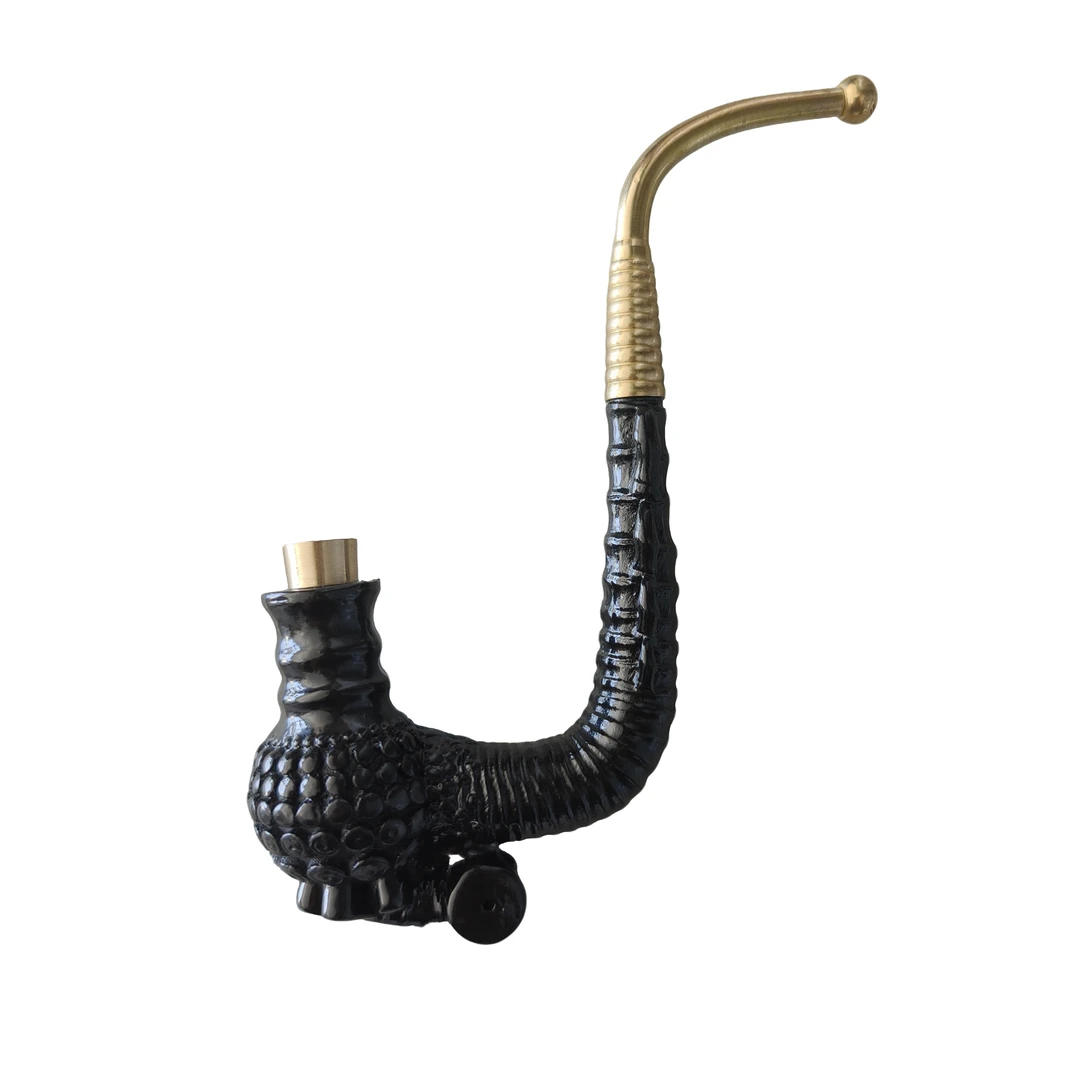 贵州烟斗正宗老式传统仿玉石竹根烟斗长杆小一弯长17公分火口俩用