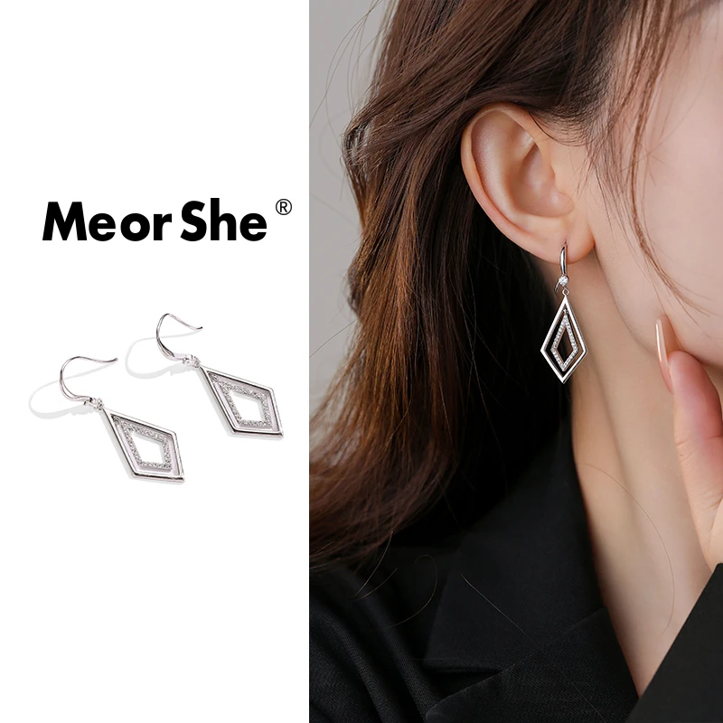 MeorShe 铜合金耳饰 耳环女时尚气质立体双菱形几何小众轻奢个性
