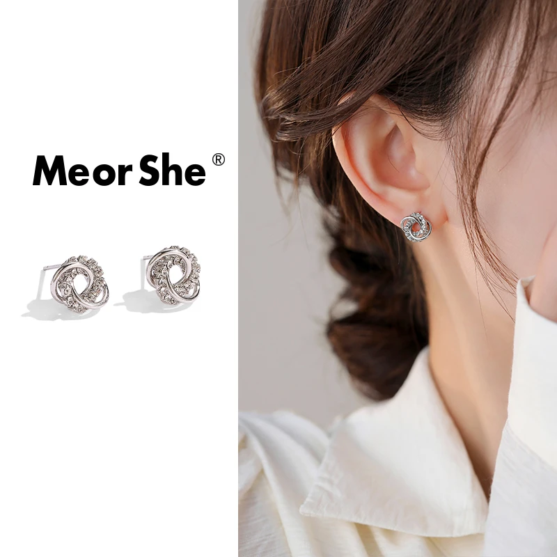 MeorShe 铜合金耳饰 精致微镶耳钉925银时尚百搭个性时尚耳环