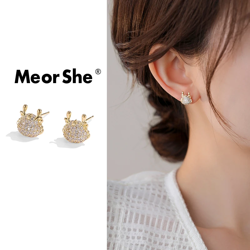 MeorShe 铜合金耳饰 设计感ins生肖龙耳钉女小巧精致独特轻奢时尚