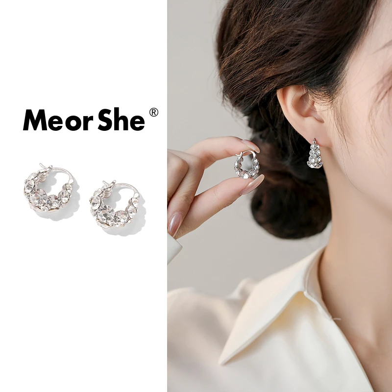 MeorShe 铜合金合成锆石耳饰 ins气质时尚锆石耳扣小众设计款个性