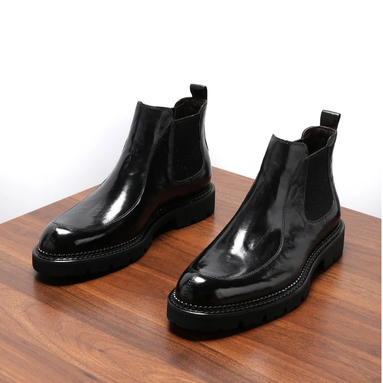 英伦手抓胎牛皮男士高帮皮鞋男加绒切尔西真皮靴子男靴潮短靴冬季