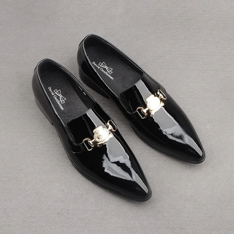 高级休闲厚底皮鞋男韩版英伦漆皮潮流一脚蹬青年百搭真皮鞋男秋季