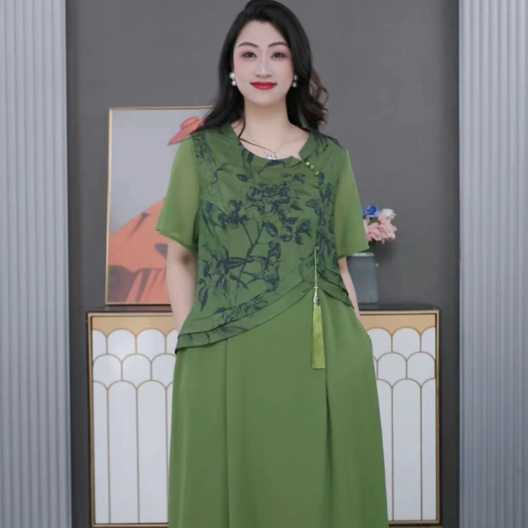 木棉林大码女装夏天改良式旗袍风气质减龄遮肉宽松遮肚裙240789