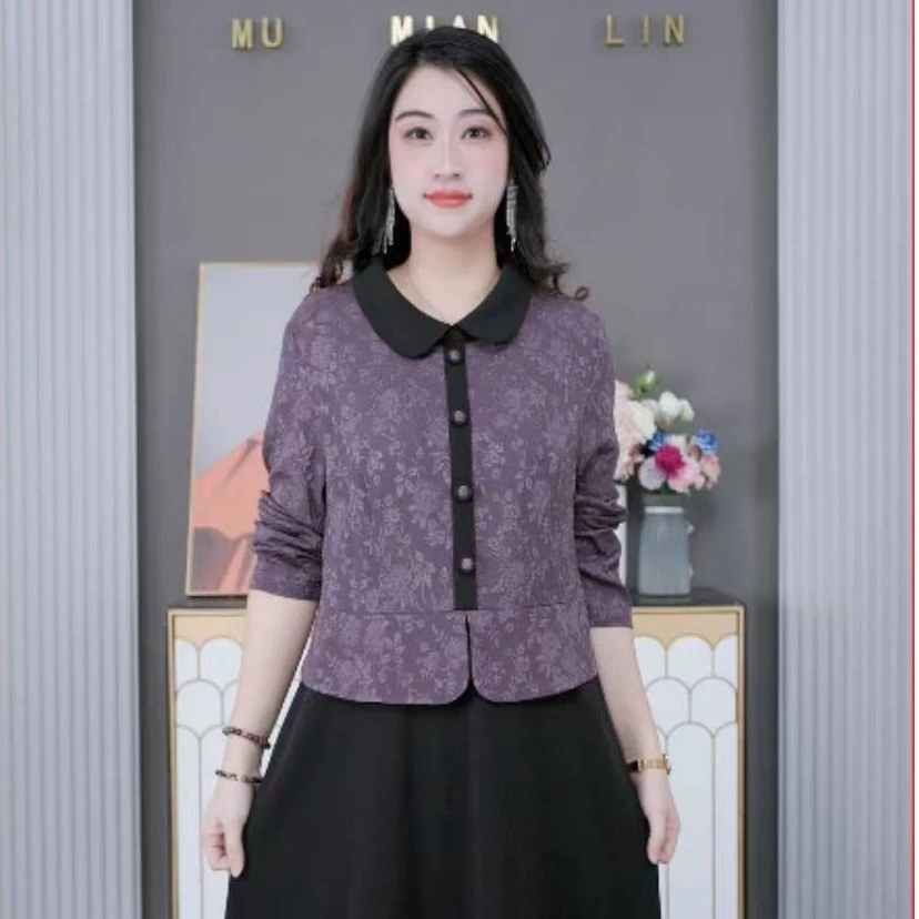 大码女装开春穿搭时尚拼接撞色设计显瘦洋气碎花连衣裙ZB5419