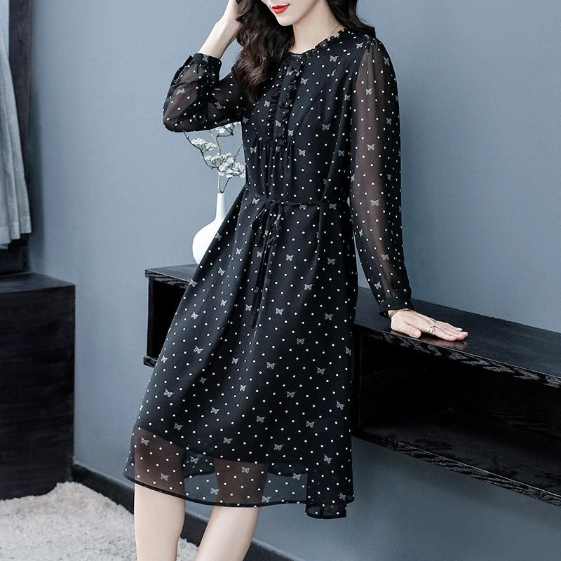 大码女装开春穿搭碎花圆领印花时尚气质遮肉显瘦连衣裙229827
