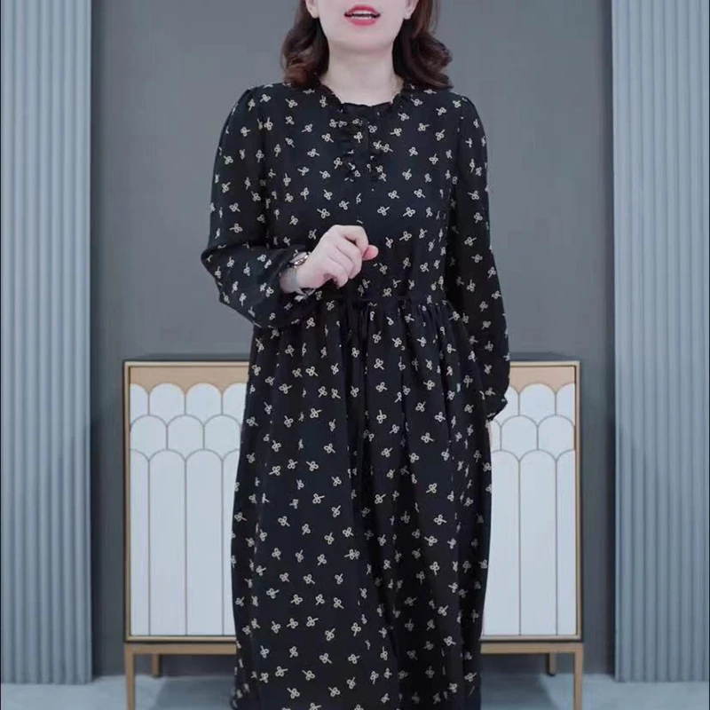 春秋时尚休闲大码女装碎花收腰显瘦气质减龄遮肉连衣裙ZB3379CX