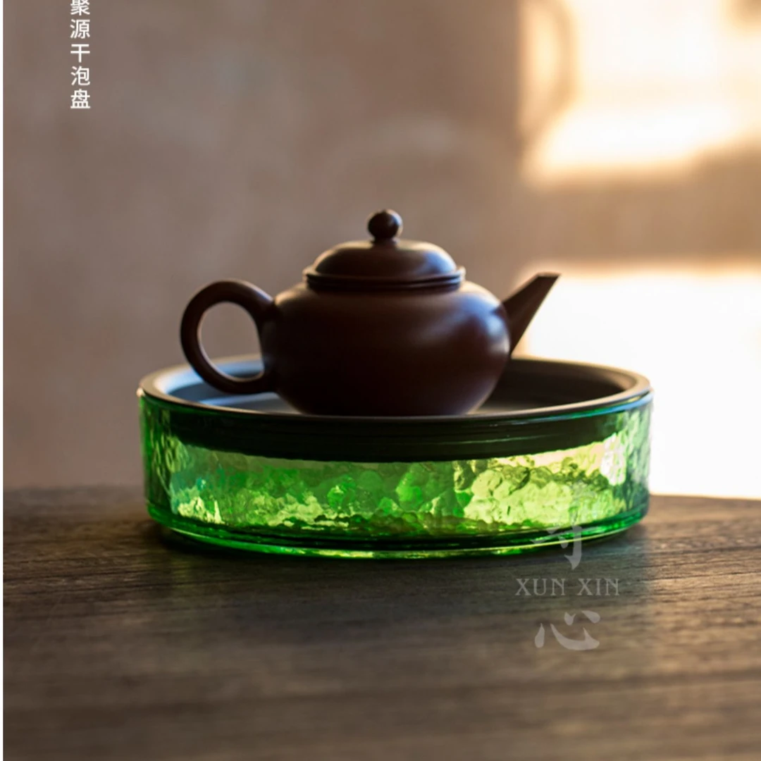 悟瓷加厚玻璃圆形储水干泡盘透明耐热壶承养壶盘壶托茶盘茶具配件