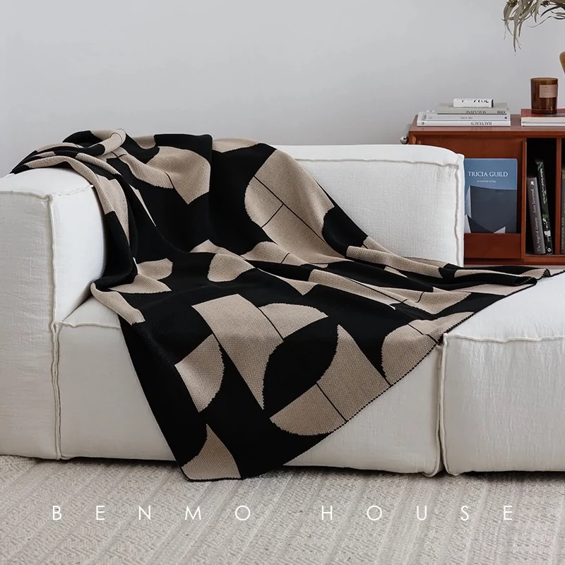 复古半月几何风格沙发午睡毛毯加厚保暖空调毯子客厅盖毯沙发毯
