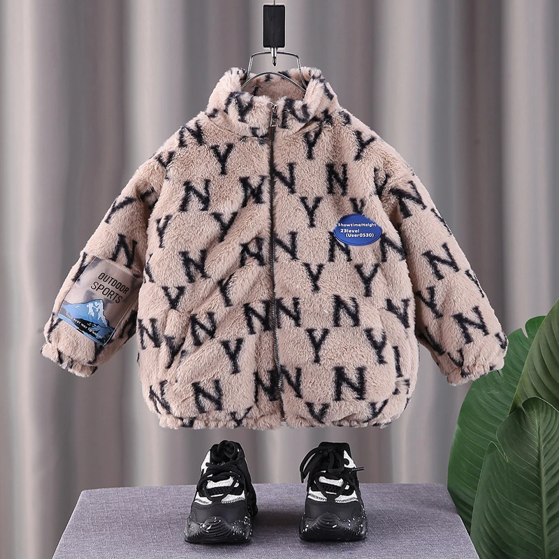 男童外套加绒加厚2022秋冬季新款洋气宝宝冬装1-3岁5保暖儿童棉衣