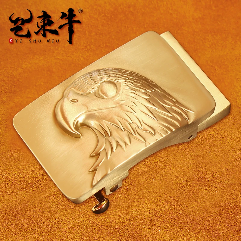 F【黄铜浮雕长方鹰头自动扣】3.5 皮带头黄铜自动扣头高档铜扣卡槽