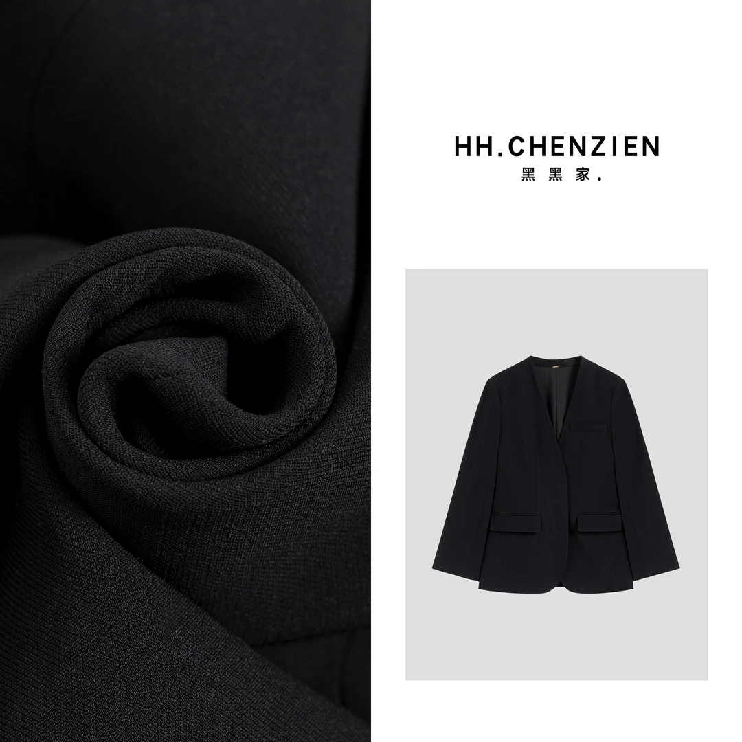 【黑黑家】“极简无定义”春夏净版女士百搭舒适纯色长袖西装外套