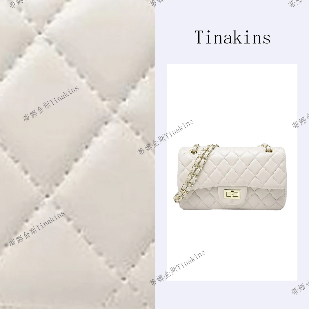 小香风菱格绣线链条包大容量四季款经典百搭单肩斜跨包 F102 米白