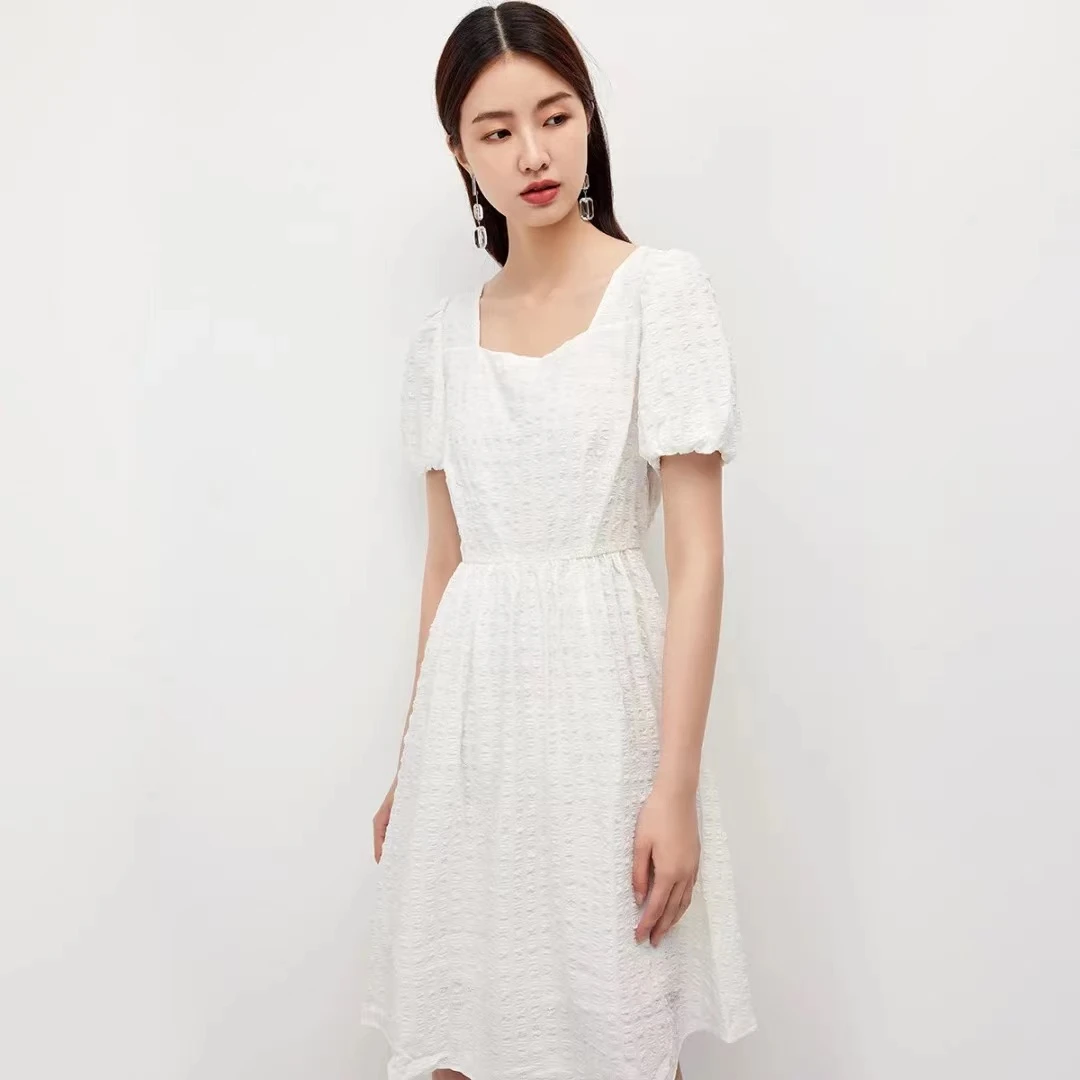 x901-910新款韩版气袖连衣裙女v领收腰复古修身中长裙子