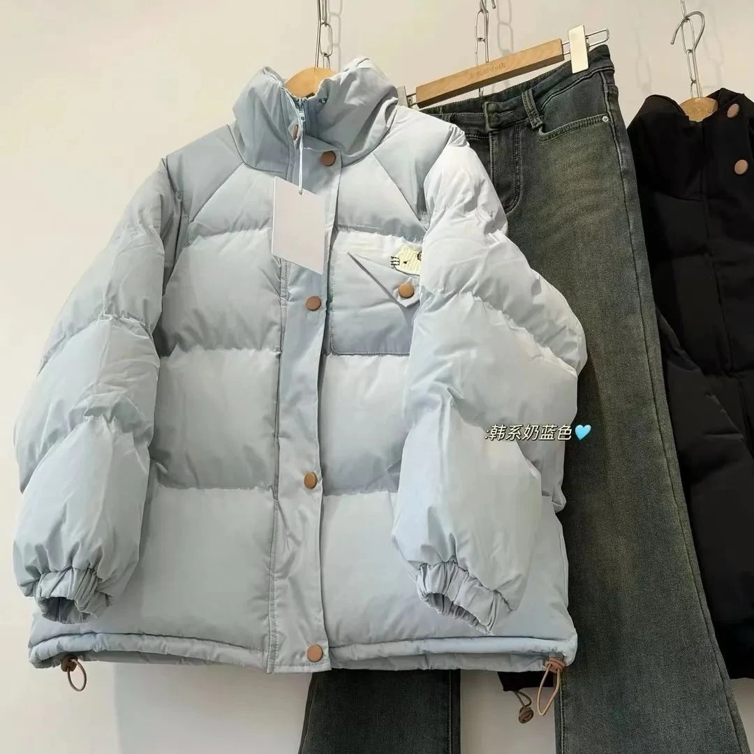 韩版甜美学生少女棉衣立领刺绣宽松加厚面包羽绒棉服棉袄保暖外套