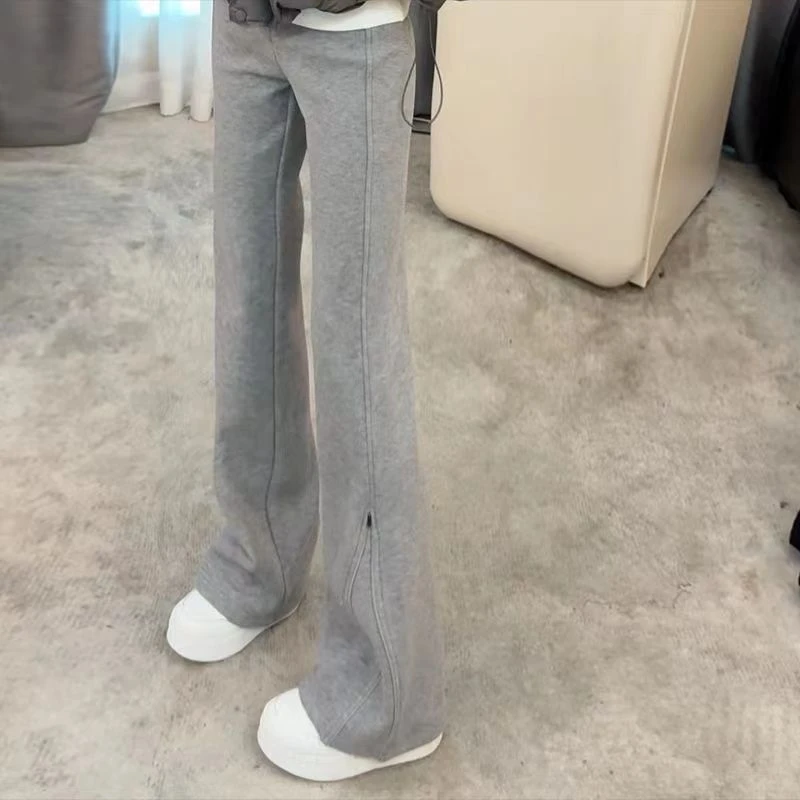 垂感宽松卫裤(石艺)2023开叉新款超模裤极寒加绒保暖高腰微喇裤