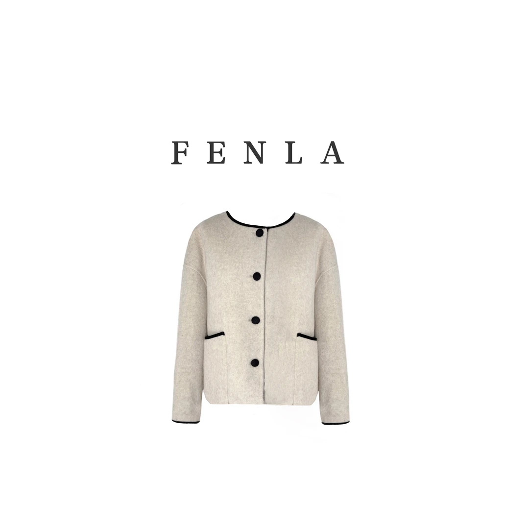 【惠姐私服】撞色圆领小香风双面短大衣气质宽松毛呢外套 83077