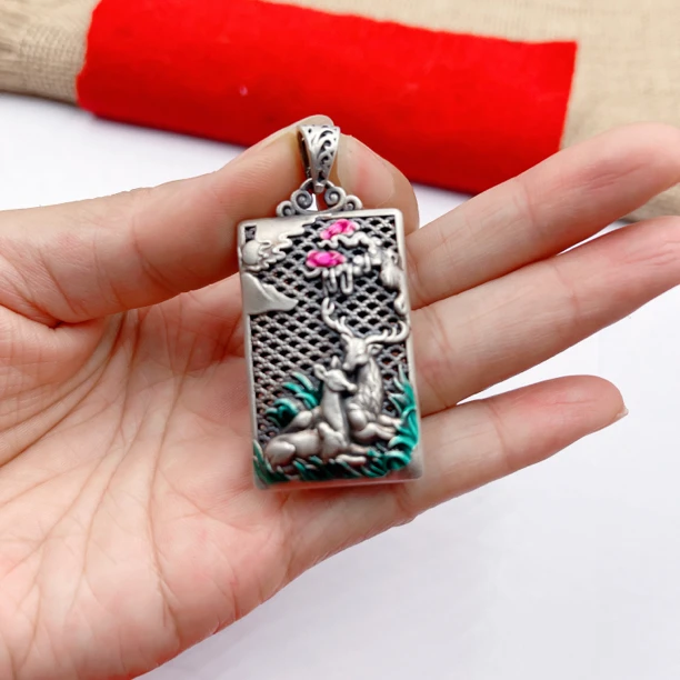 吊坠足银 【臻善缘】足银99小鹿吊坠纯银复古民族一路有你项链挂件